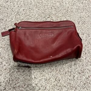Vintage Coach Red Leather Clutch Travel Toiletry Bag
